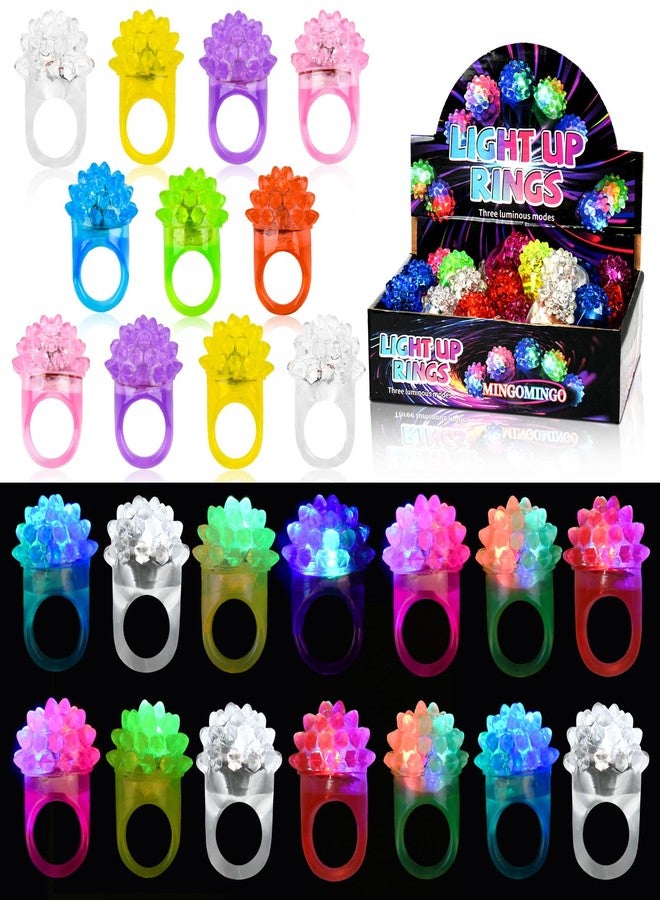 MINGOMINGO 25 Pack LED Light Up Rings & Glow Rings Bulk Party Favors - 3-Mode Flashing LED Toys, Non-Candy Valentines Day Gifts for Kids Classroom, Treasure Box Prizes, Mardi Gras Party Supplies - Image 1